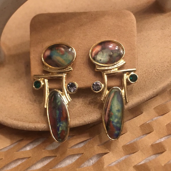 New Unique Abstract Art Deco Resin Drop Earrings - Picture 8 of 9